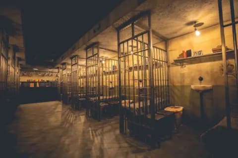 The warm-lit prison cell set inside Alcotraz